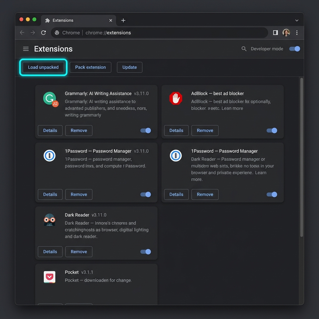 Chrome extensions page
