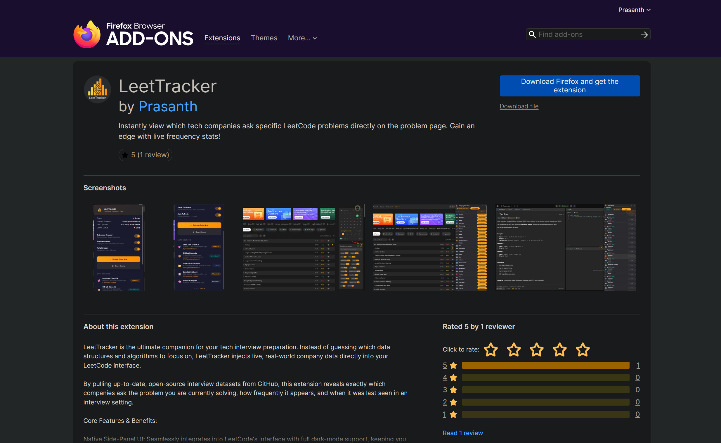 Chrome extensions page